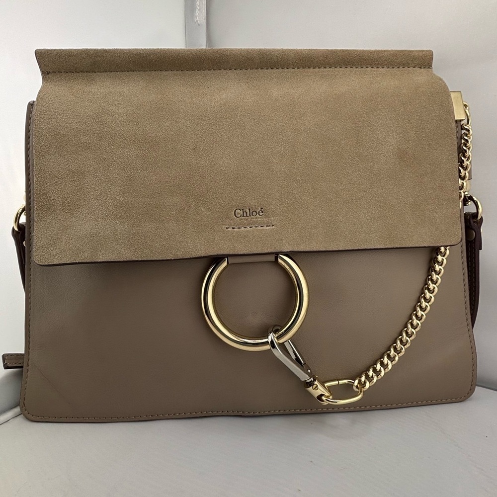 Chloé Faye Medium Shoulder Bag Suede & Leather Motty Grey - Picture 4 of 16